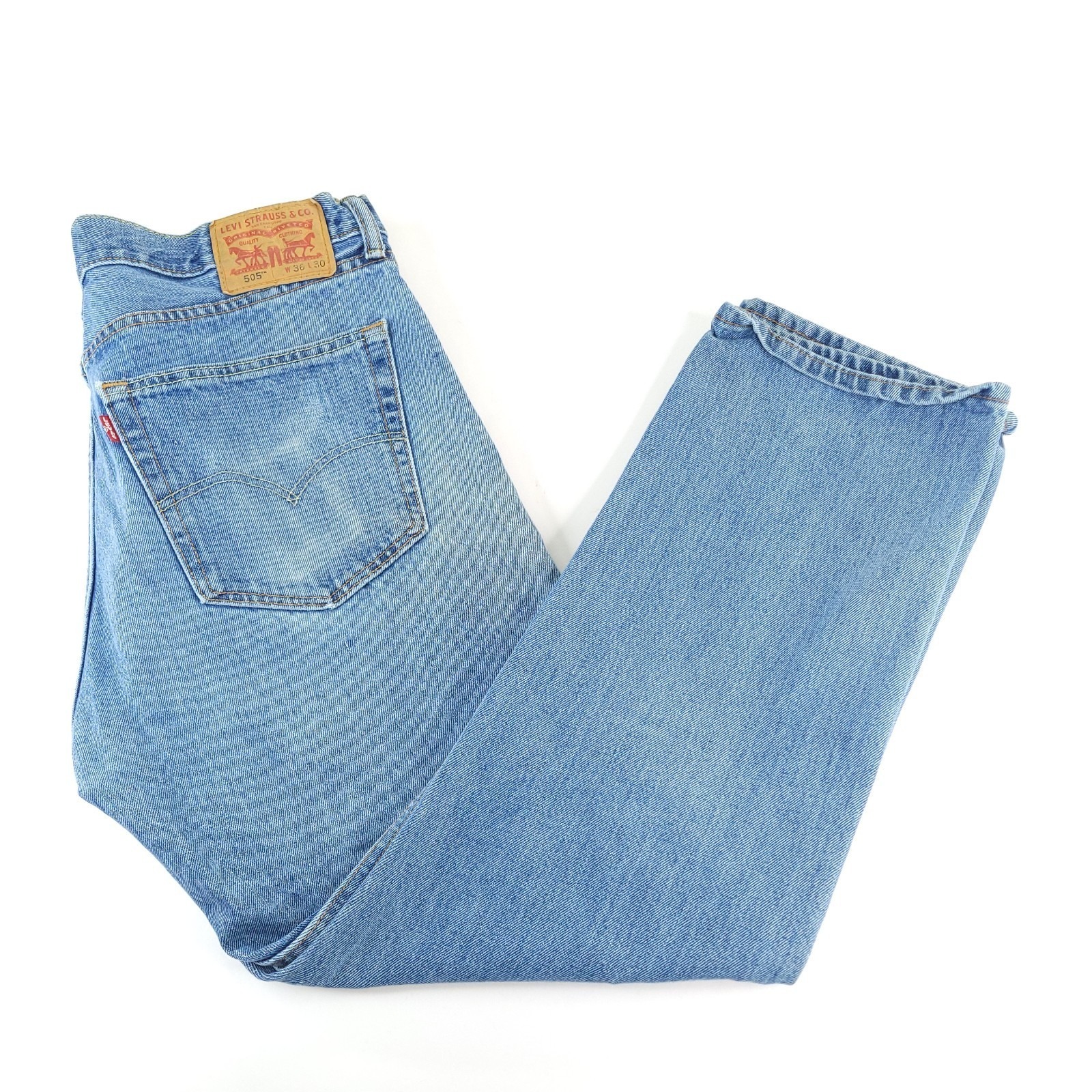 Levi's 505 Jeans Mens 36x30 Blue Straight Leg Med Wash Denim Work Read